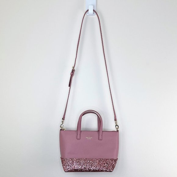 Kate Spade Greta Court Ina Glitter Dusty Peony/Pink Satchel Crossbody Bag - Picture 2 of 12